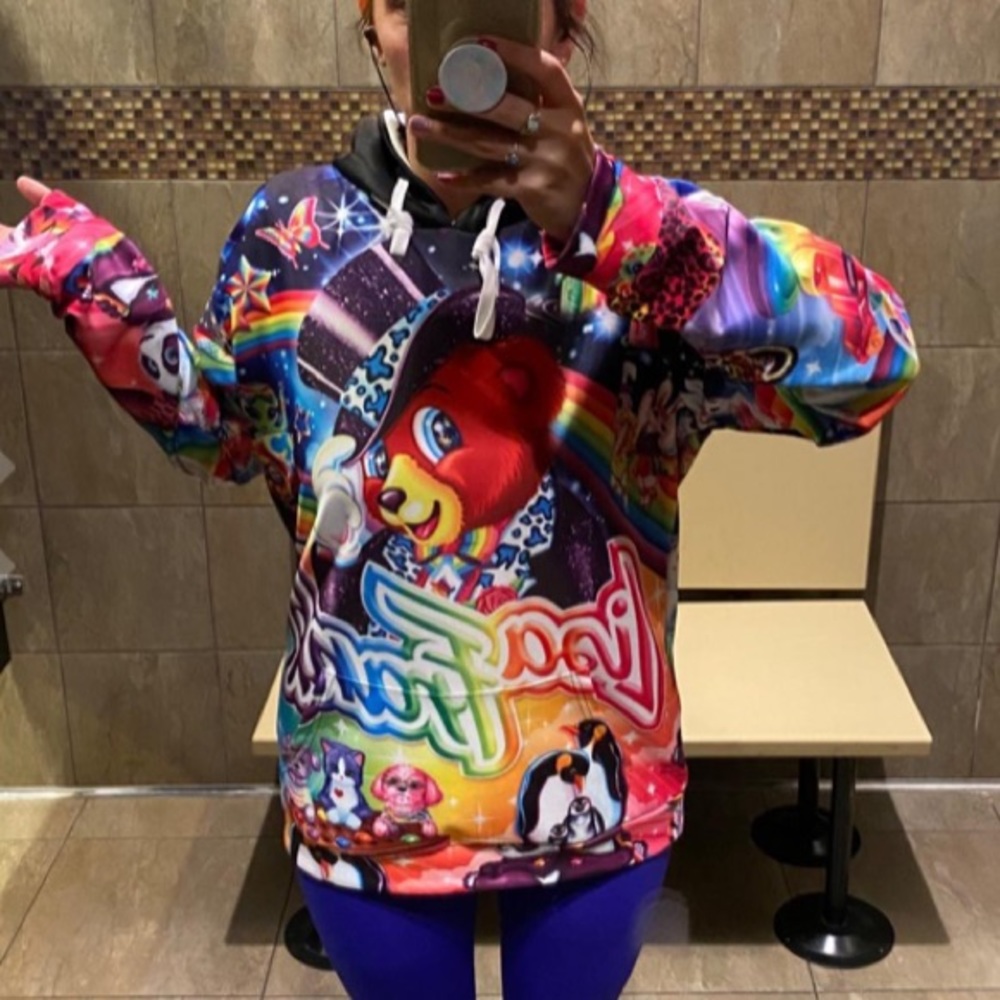 Lisa Frank 90's Bear Rainbow Rave Festival Hoodie - Picture 3 of 8